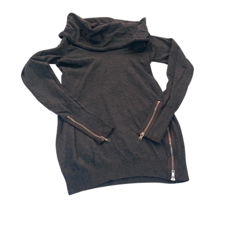 Joyce Leslie Gray Cowl Neck Sweater with Zipper Details